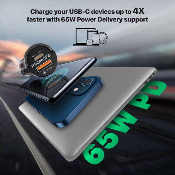 Promate Transparent Quick Charging Dual Port Mini Car charger, 3 image