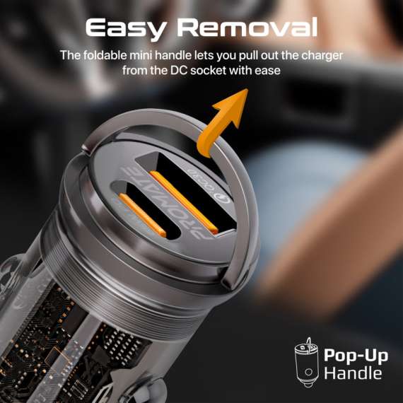 Promate Transparent Quick Charging Dual Port Mini Car charger, 6 image
