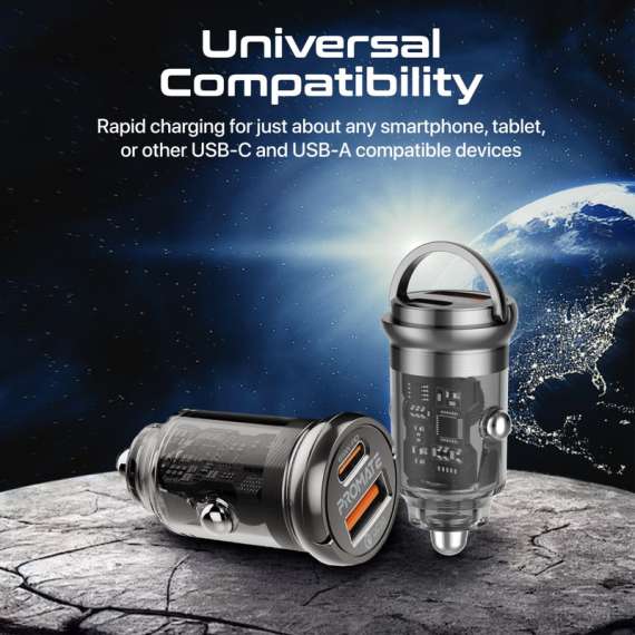 Promate Transparent Quick Charging Dual Port Mini Car charger, 9 image