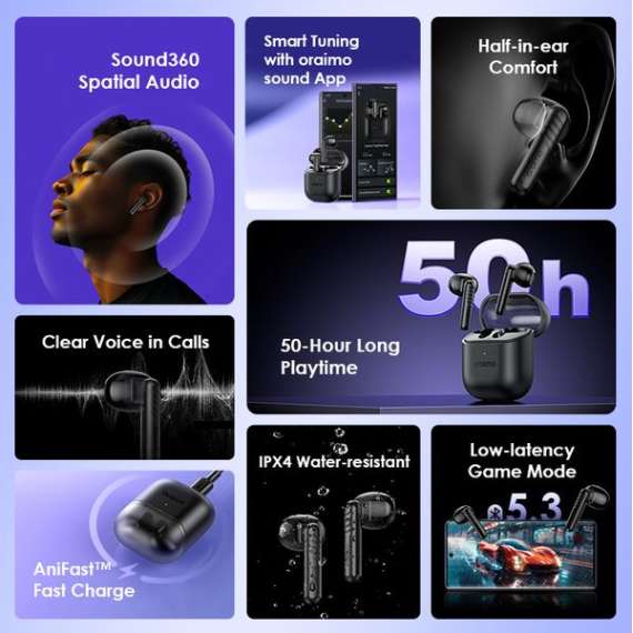 oraimo FreePods Neo Half In Ear True Wireless Earbuds, 3 image