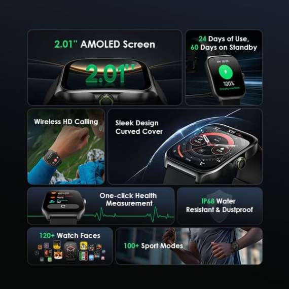 oraimo Watch Nova AM 2.01" AMOLED Screen Curved Cover Smart Watch, 3 image