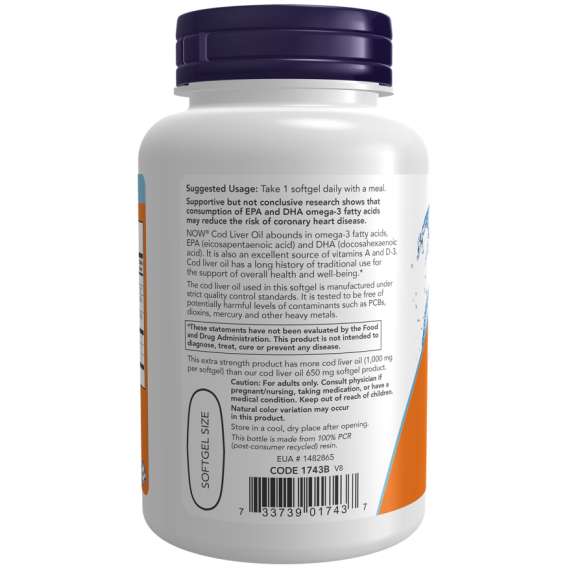 Now 1000mg Cod Liver Oil 180Softgels Supplement, 3 image