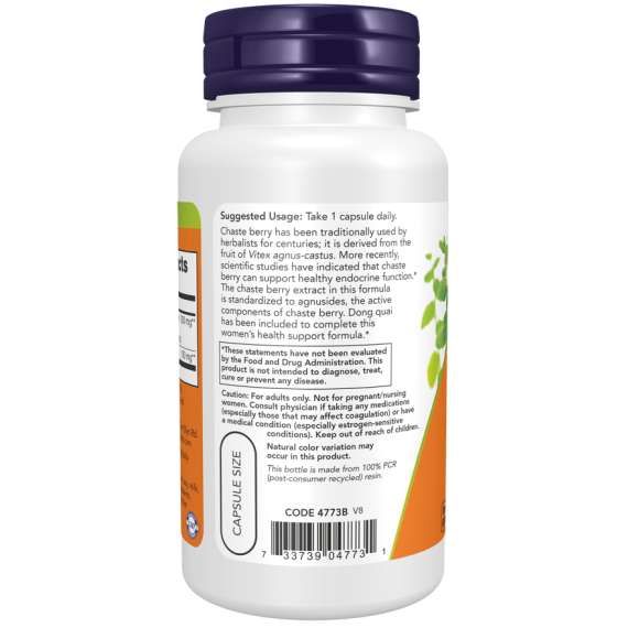 Now 300mg Chaste Berry Vitex Extract 90Capsules Supplement, 3 image