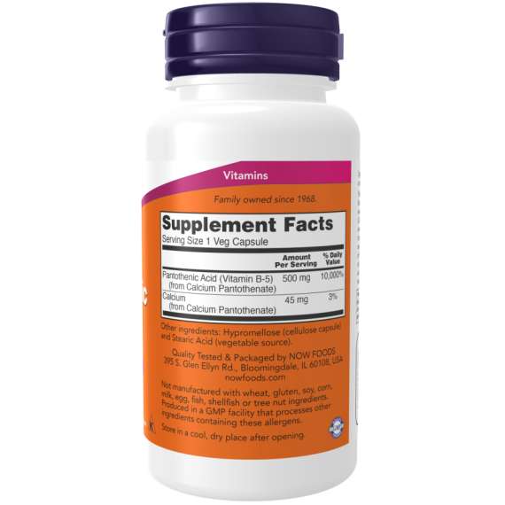 Now 500mg Pantothenic Acid 100Capsules Supplement, 2 image