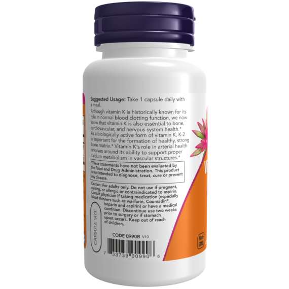 Now 100mcg Vitamin K2 100Capsules Supplement, 3 image