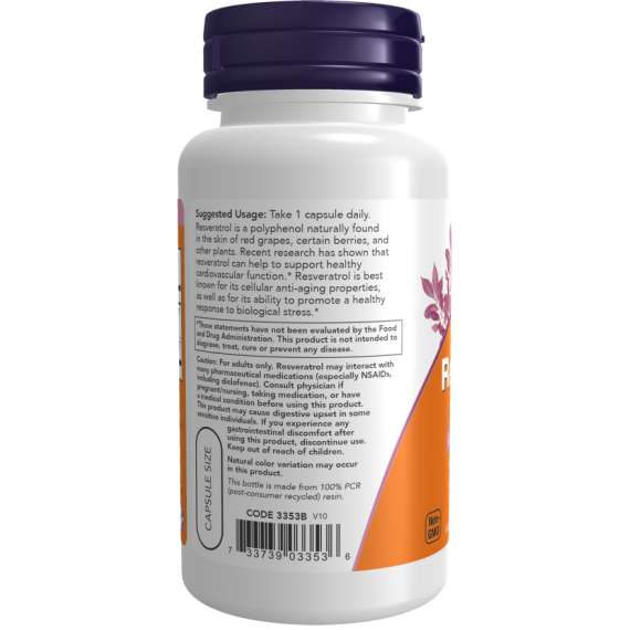Now Natural Resveratrol 60Capsules Supplement, 3 image