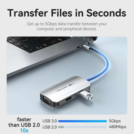 Vention USB-C to HDMI/VGA/USB 3.0/PD  0.15M Gray Docking Station, 3 image