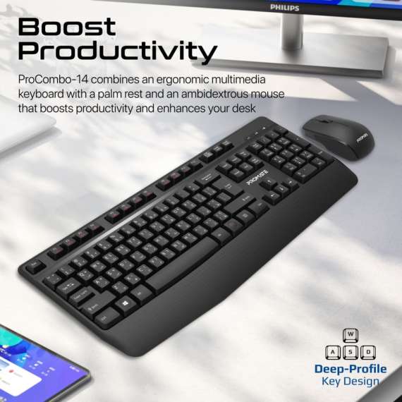 Promate Ergonomic Wireless Multimedia Keyboard and Mouse Combo, 2 image
