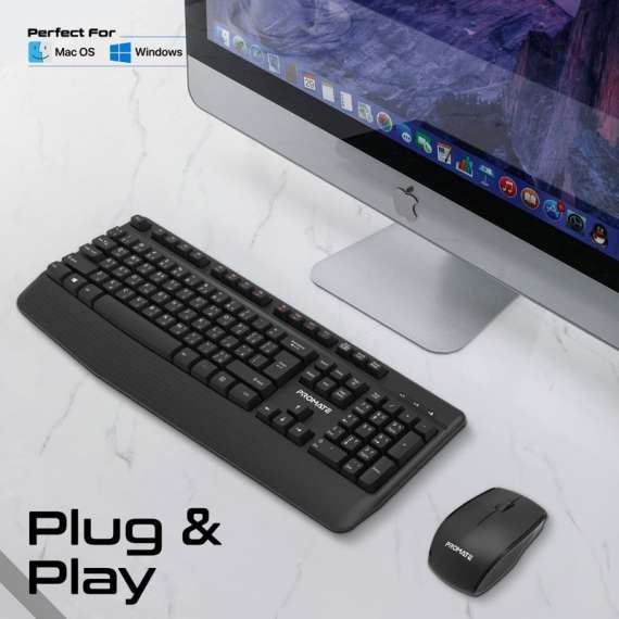Promate Ergonomic Wireless Multimedia Keyboard and Mouse Combo, 6 image