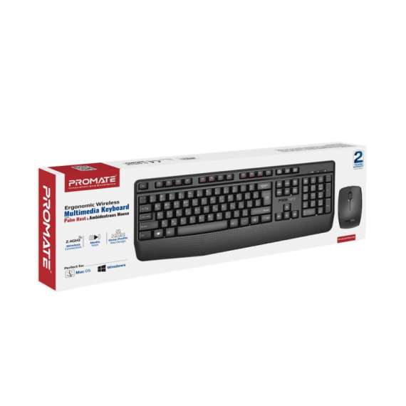 Promate Ergonomic Wireless Multimedia Keyboard and Mouse Combo, 7 image