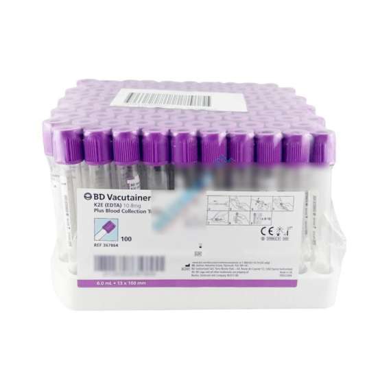 BD K2 EDTA 100Pack Blood Collection Vacutainer Tubes, Draw Volume: 6ml