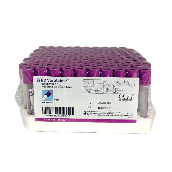 BD K2 EDTA 100Pack Blood Collection Vacutainer Tubes, Draw Volume: 4ml