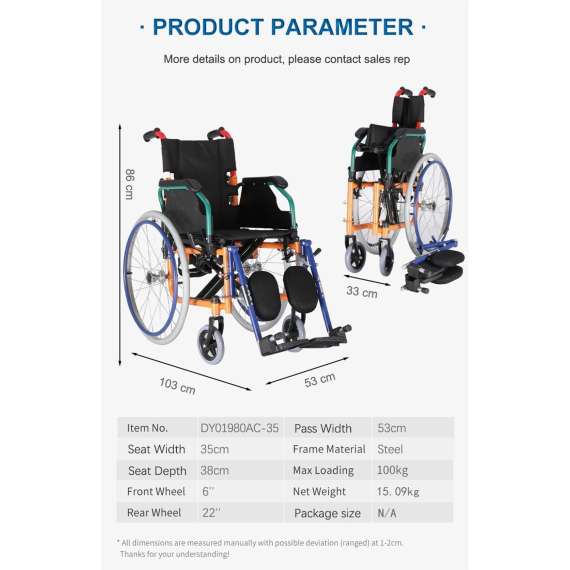 Dayang Steel Foldable Childrens Wheelchair with Legrest, 3 image