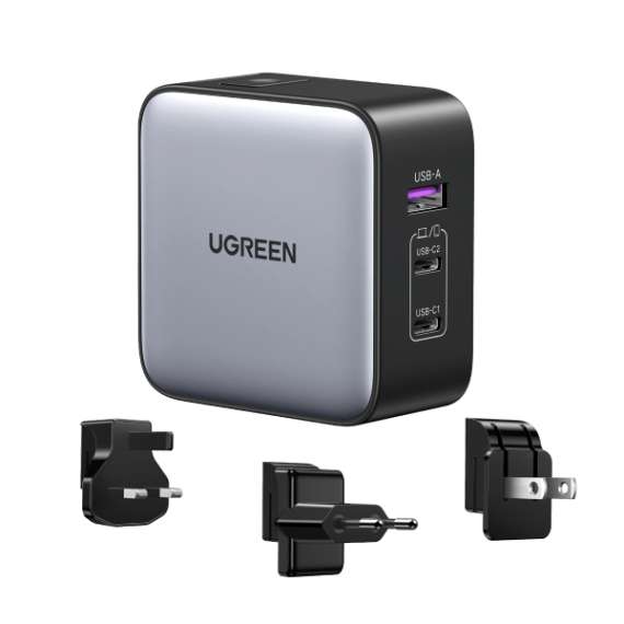 UGREEN 65W 3-Port GaN Fast Charger with Interchangeable Plugs