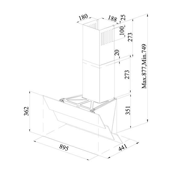 MIKA MHA954T3GW Angled Wall Mounted 90cm Hood, 2 image