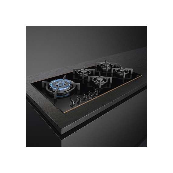 SMEG PV695LCNR 5 Gas  Black Glass WOK Cast Iron 90CM Built In Hob, 3 image