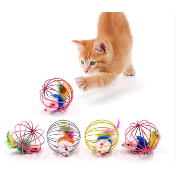 Rolling Feather Cage Cat Toy