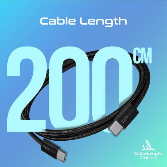 Promate 60W PD USB-C to USB-C 2M Cable, 3 image