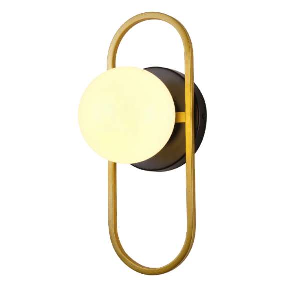 Tronic PL 1162-01-GO Golden Loop Wall Light with White Globe