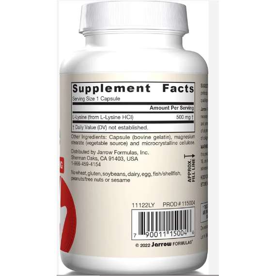 Jarrow L-Lysine 500mg 100Capsules Supplement, 2 image
