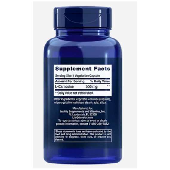 Life Extension  500mg Carnosine 60 Capsules Supplement, 2 image