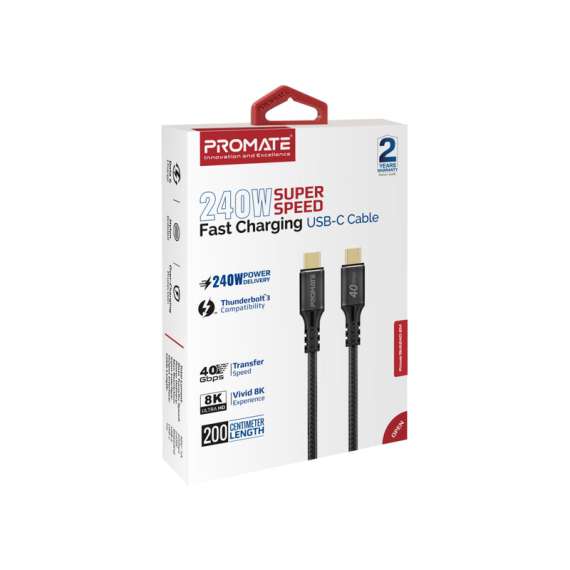 Promate 240W POWERBOLT240-2M Power Delivery USB-C to USB-C Cable, 6 image