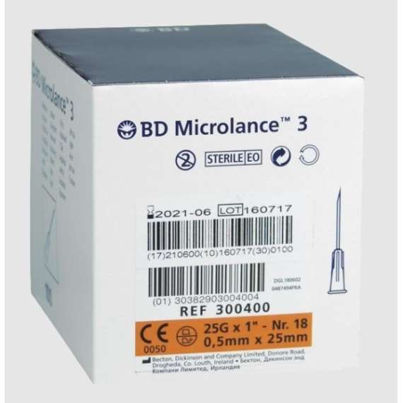 BD Microlance 25G by 25mm 100Pack Thin Wall Needles