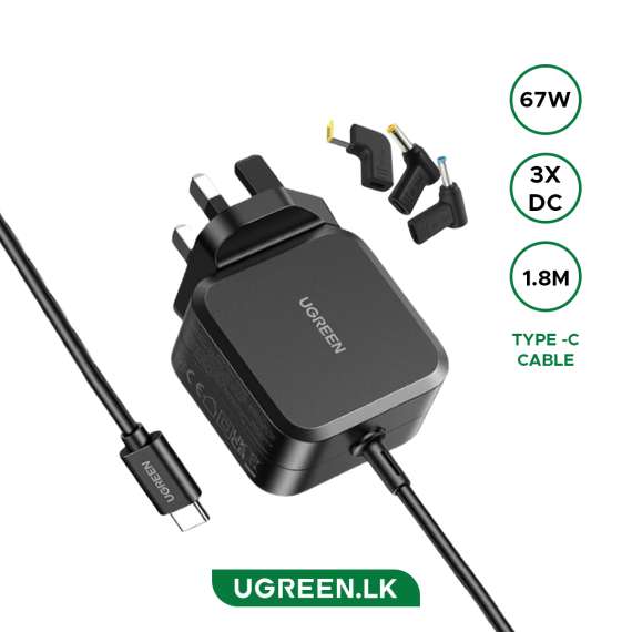 UGREEN X377 USB-C 67W PD GaN Power Adapter UK Plug + 3 DC Connectors, 2 image