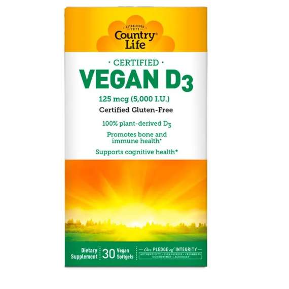 Country Life 125mcg Vegan D3 30 Softgel Supplements