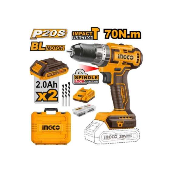 Ingco CIDLI20605 20V 70Nm LI-ION Cordless Brushless Impact Drill