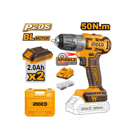 Ingco CDLI20508 20V LI-ION 50Nm Cordless Brushless Drill