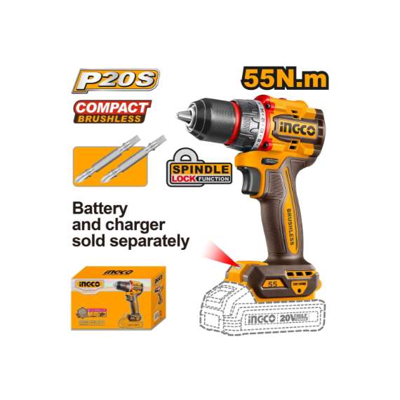 Ingco CDLI205581 55NM Compact Brushless Cordless Drill.