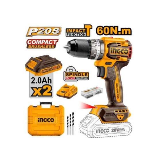 Ingco CIDLI20602 20V 60Nm LI-ION Cordless Brushless Impact Drill