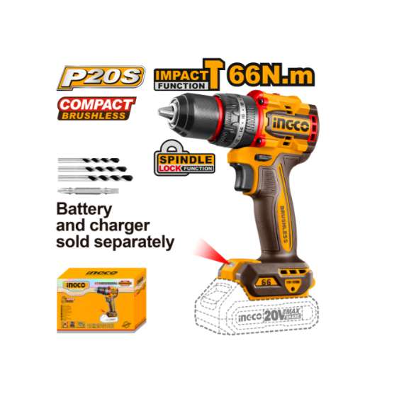 Ingco CIDLI206681 20V 66Nm LI-ION Compact Brushless Cordless Impact Drill
