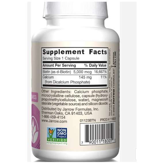 Jarrow Biotin Supplement 5000mcg 100 Vegetable Capsule Supplement, 2 image