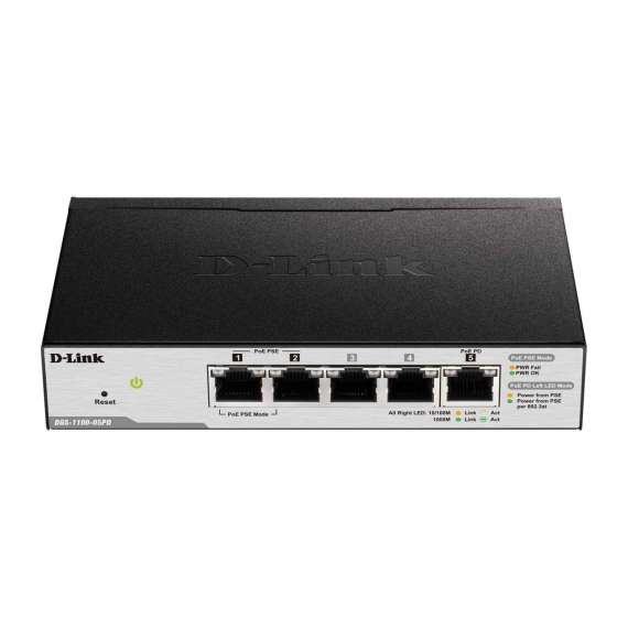 D-Link DGS-1100-05PD Smart Managed PoE-Powered 5-Port Gigabit Switch
