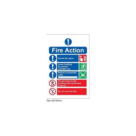 Fire Action with Contact  Information of Emergency Service Sign