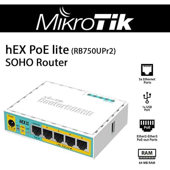 Mikrotik RB750UPr2 hEX PoE lite 5-ports 10/100 Router, 2 image