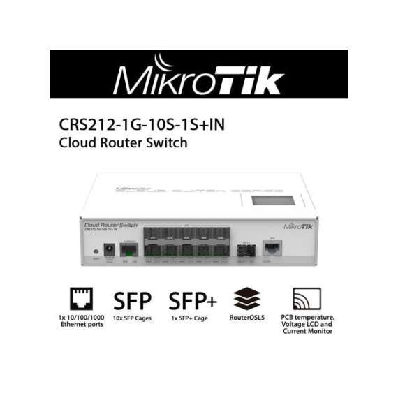 MikroTik (CRS212-1G-10S-1S+IN)  LCD, 400MHz CPU, 64MB RAM Smart Switch, 2 image