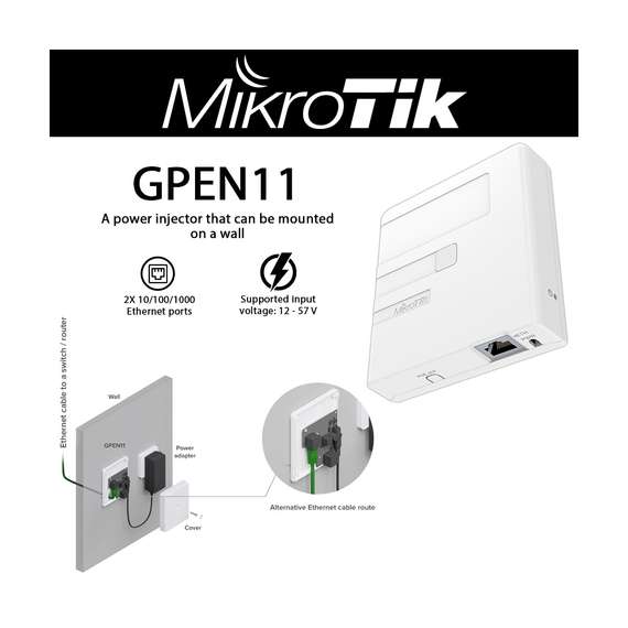 MikroTik GPEN11 | Wall-Mount Gigabit Passive Ethernet Network Power Injector, 2 image