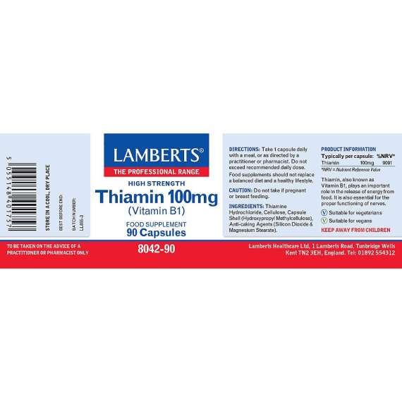 Lamberts 100mg Thiamin 90 Capsules Supplement, 2 image