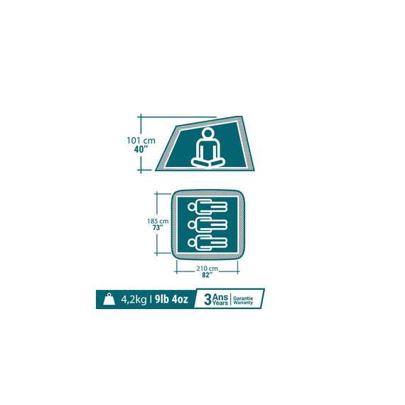 Quechua 2 Seconds  3 Person Fresh & Black Camping Tent, 2 image