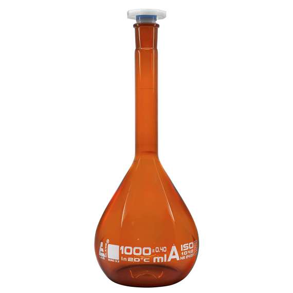 Borosil Amber 1000ml Glass Volumetric Flask