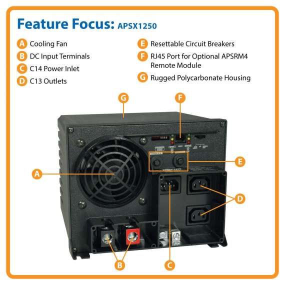 Tripp Lite APSX1250 1250W APS X Series 12VDC 230V Inverter Charger, 2 image